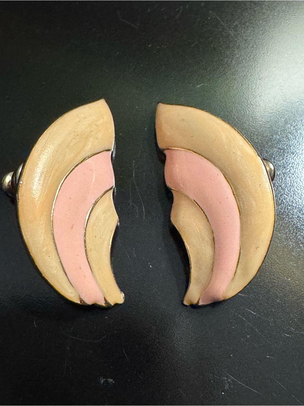 Vintage Gold and Blush Tones Enamel Earrings